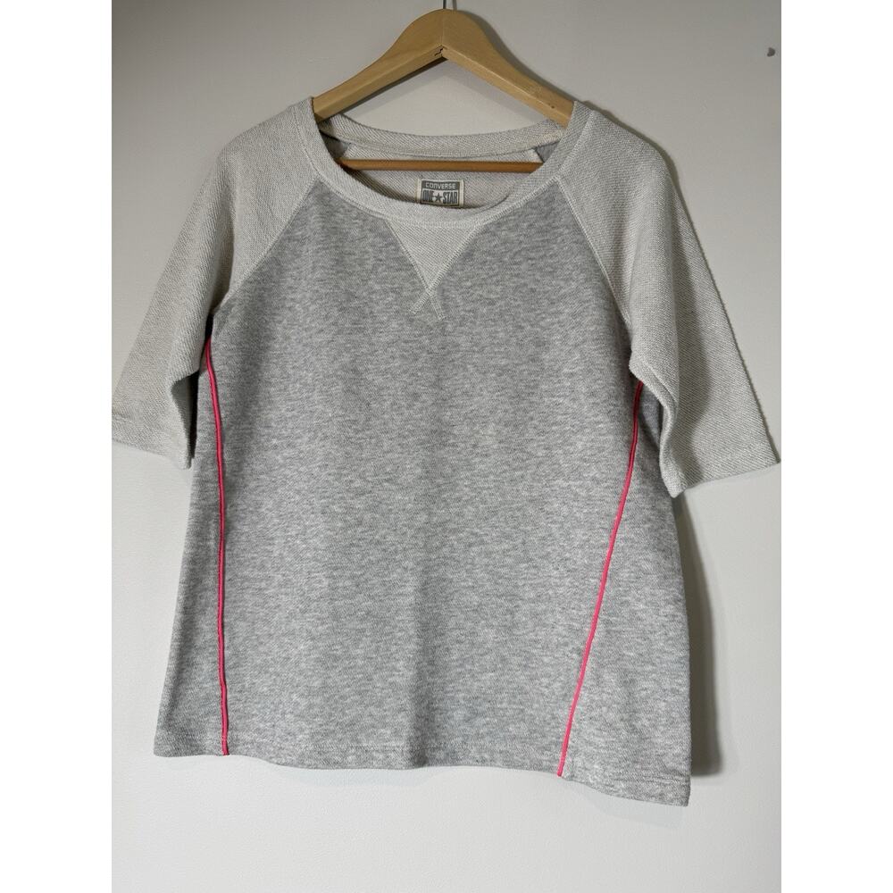 Converse Sweatshirt Women Gray Round Neck 3/4 Sleeve Size S Stretch Pullover - Picture 2 of 8
